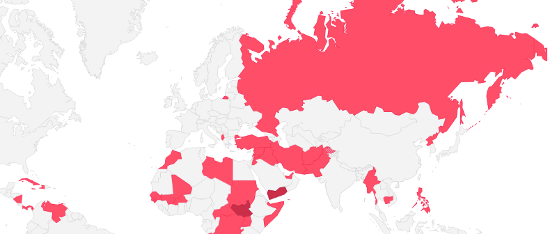 Countries in red are restricted from using Haru Invest via KYC due to sanction regulations