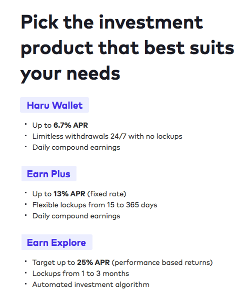 Core products offered by Haru Invest